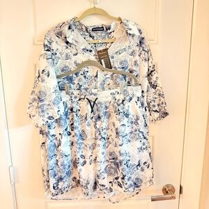DAUPANZEES Men  Blue and White Floral Blouse